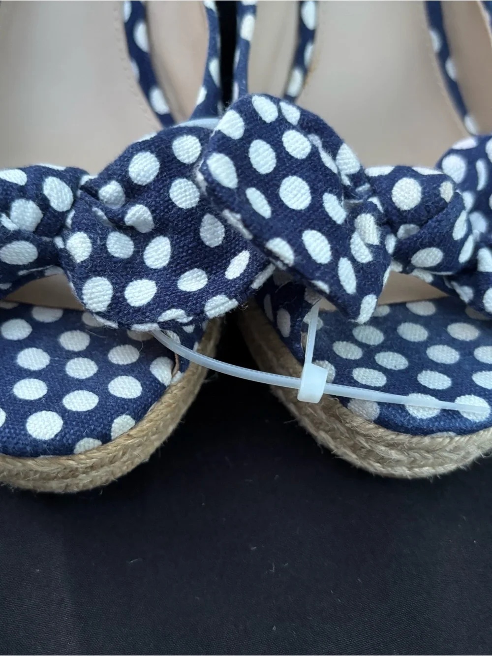 Tory Burch Navy and White Polka Dot Bow Peep-Toe Heels